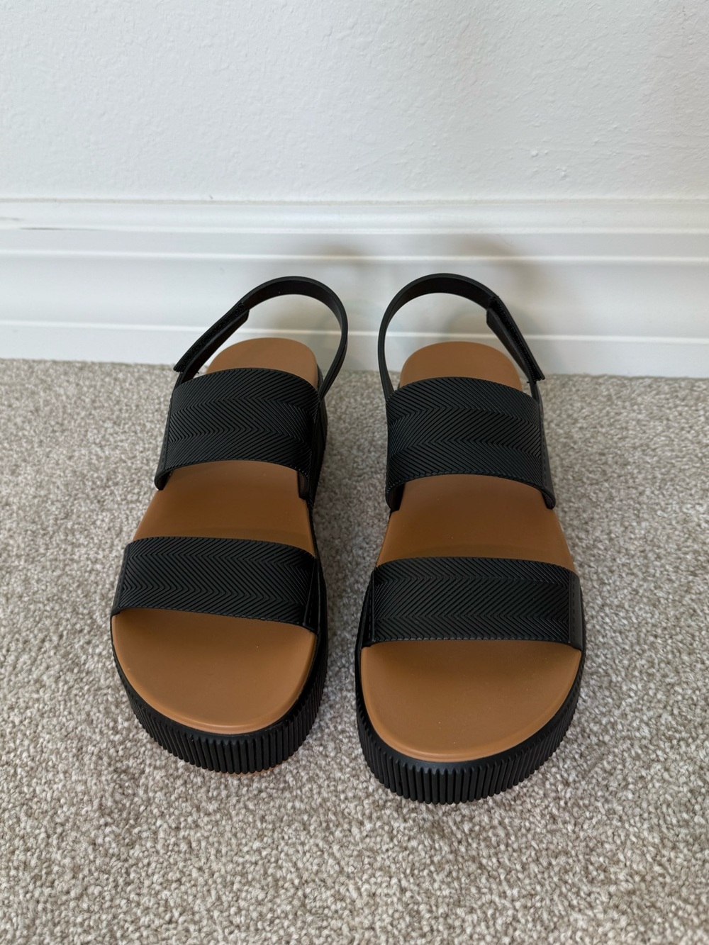 Black Strap Sandals with Tan Footbed